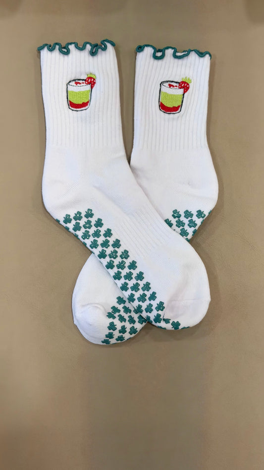 Strawberry Matcha Grip Socks 🍓🍵